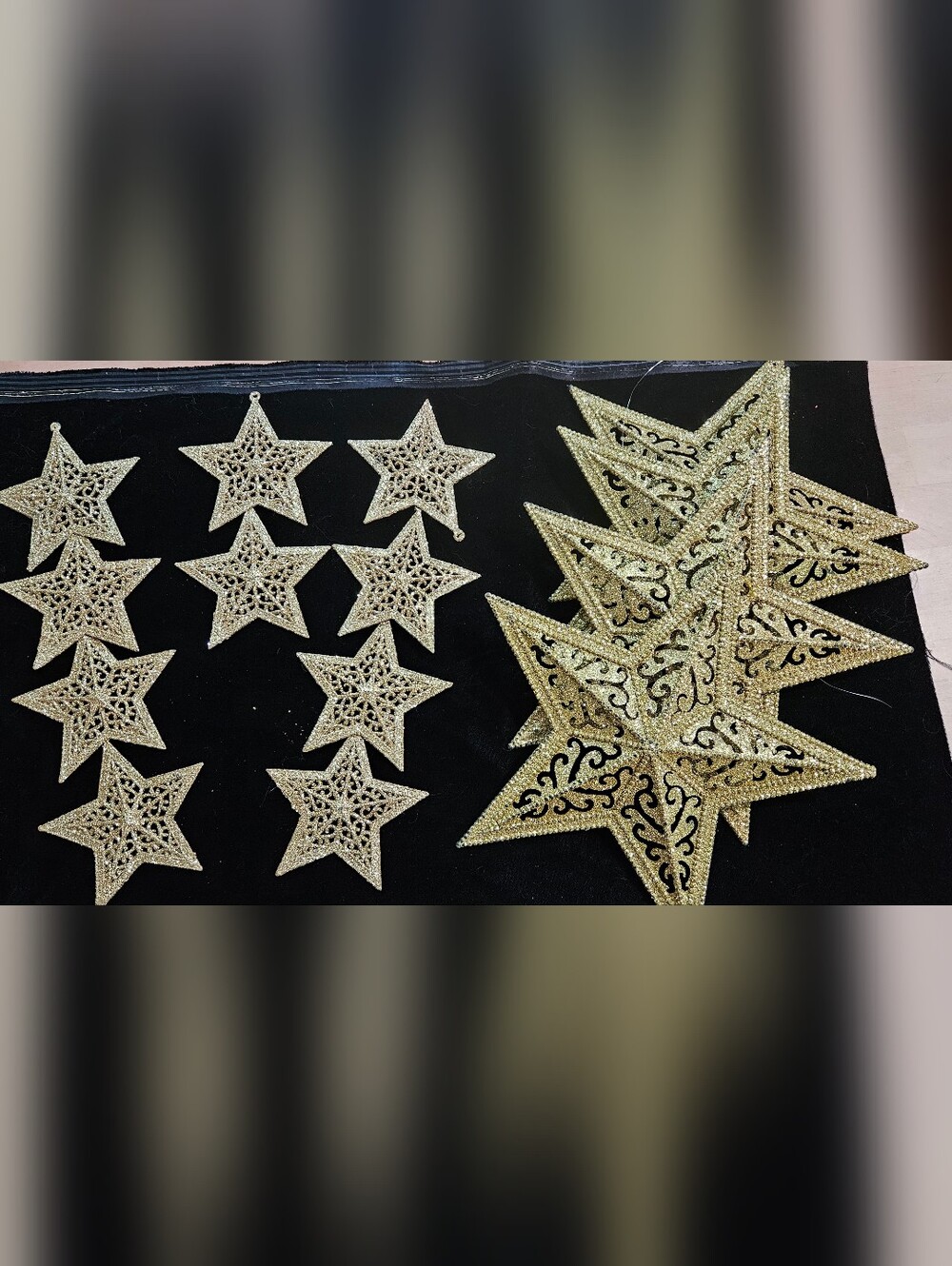 Gold Glitter Star Ornaments - Set of Decorative Stars